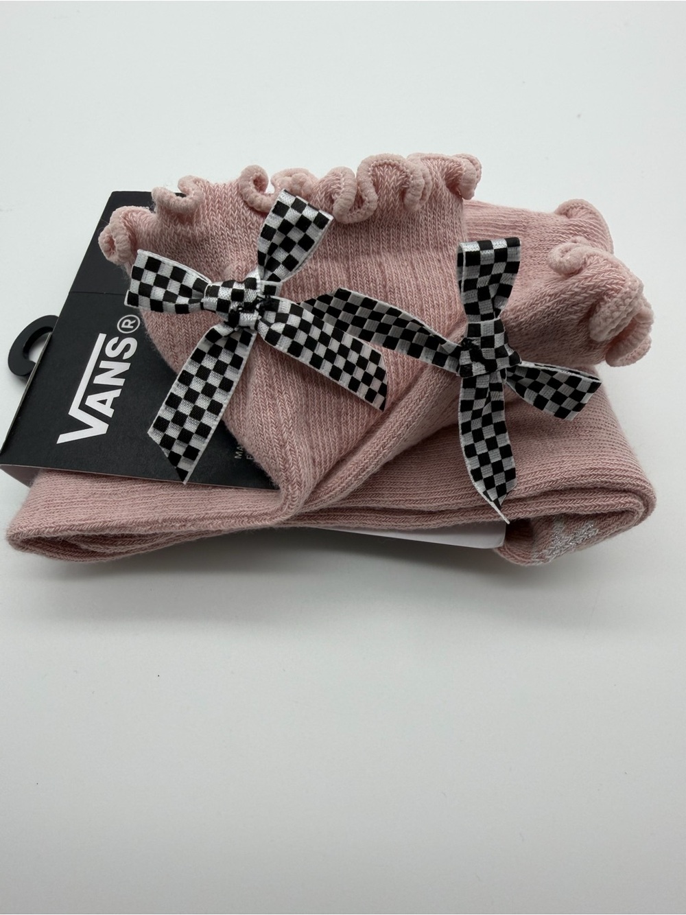 Vans Pink Ruffle Bow Back Crew Socks Large